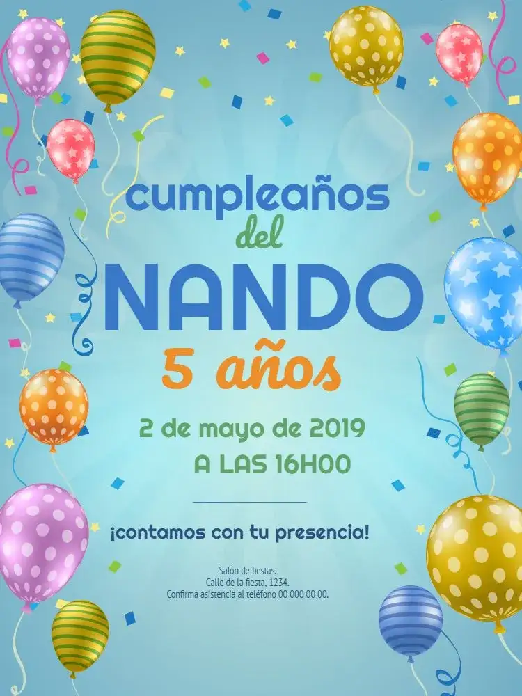 Invitación Globos de Colores – tema Cumpleaños Infantil colorido, divertido, lúdico, juguetón, infantil, festivo