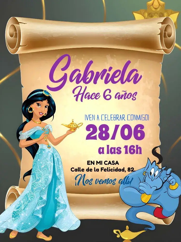 Invitación Princesa Jasmine Niña