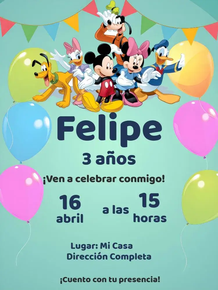 Invitación Grupo De Mickey Mouse Económico – tema Cumpleaños Infantil divertido, colorido, infantil, lúdico, temático, alegre