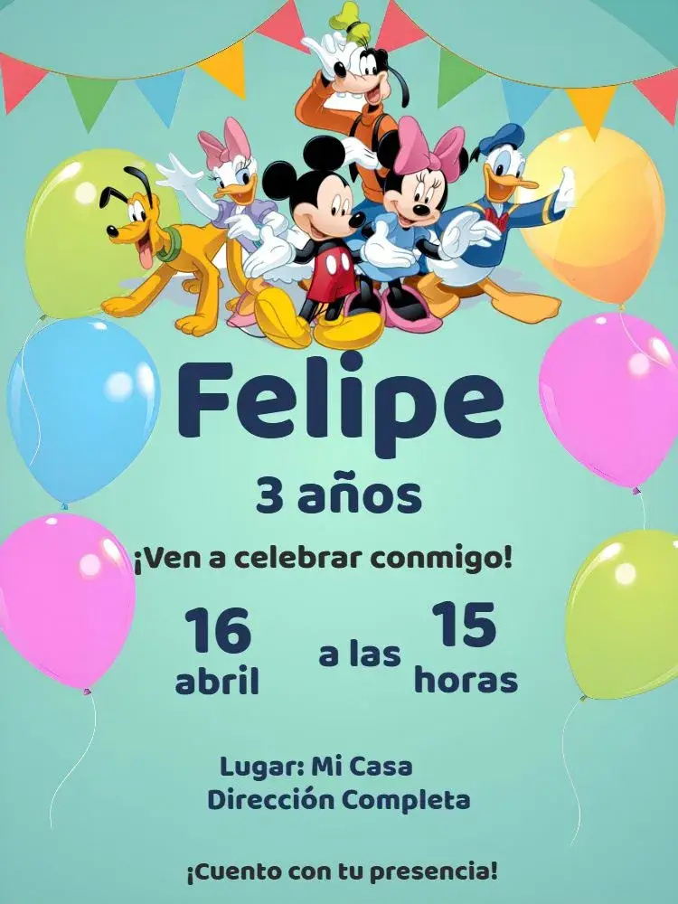 Invitación Grupo De Mickey Mouse Económico