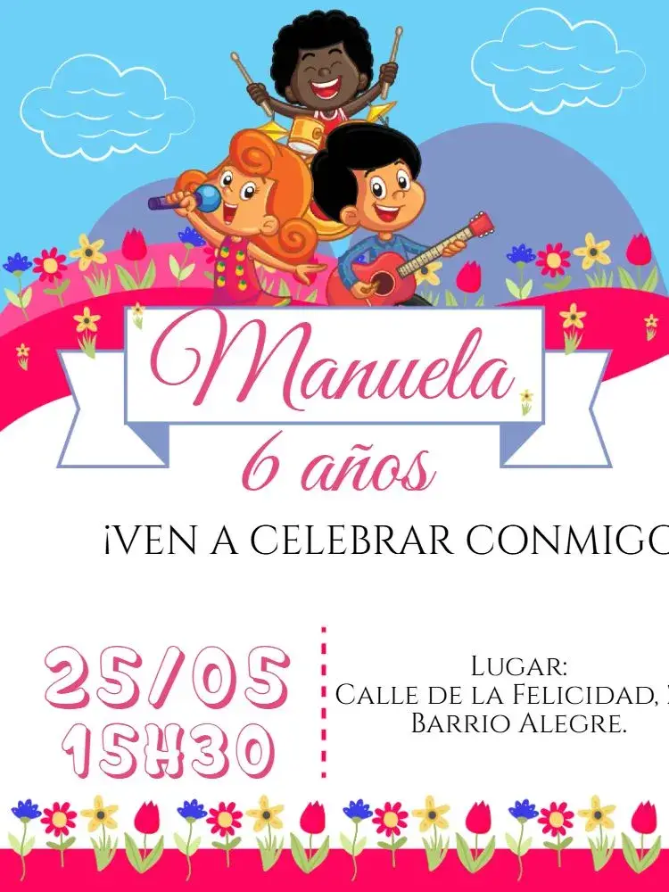 Invitación Cumpleaños 3 Palabritas rosa