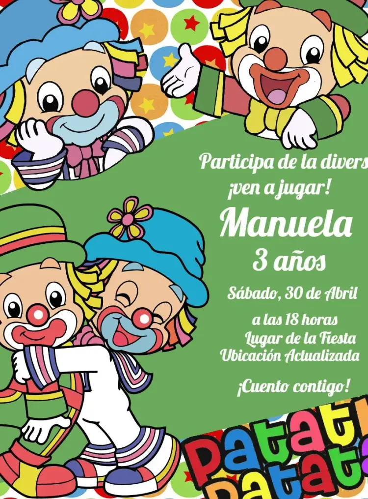 Invitación Patati Patatá Payasos