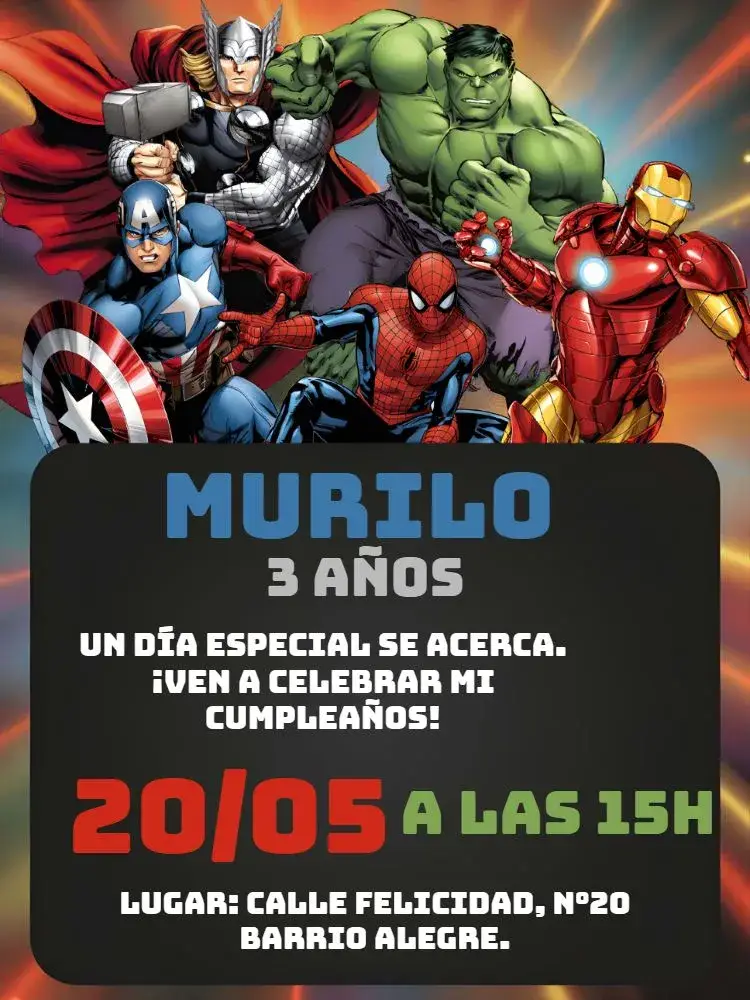 Invitación Vengadores Thor