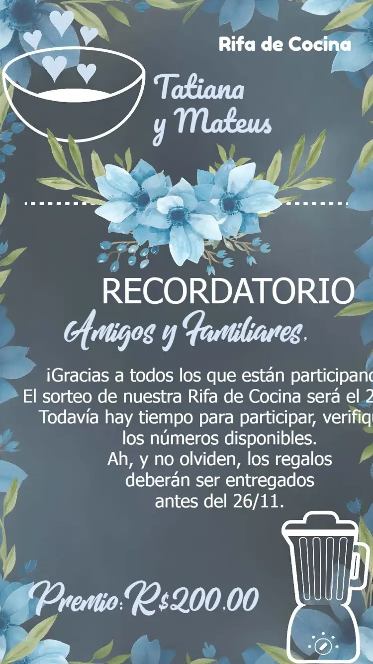 Invitación Recordatorio Sorteo de Cocina Floral Pizarra Regalo – tema Despedida de Soltera floral, pizarra, moderno, rústico, elegante