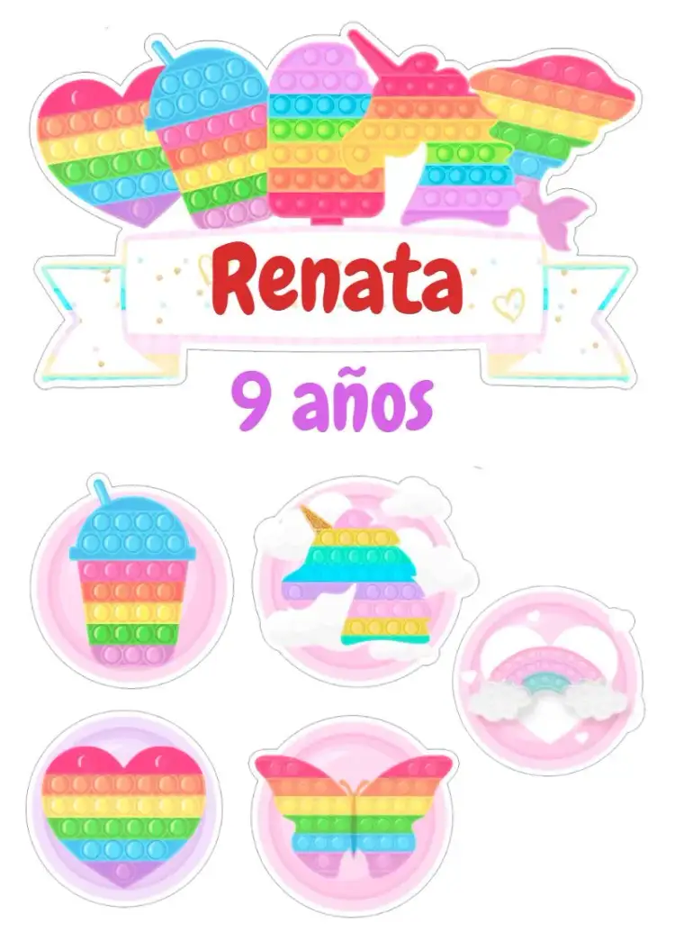 Invitación Topo De Pastel Pop It Imprimir – tema Topper de torta colorido, divertido, juguetes, candy, moderno, temático