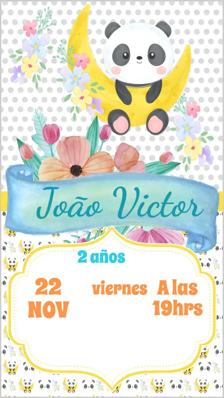 Invitación Panda Acuarela – tema Cumpleaños Infantil acuarela, panda, colorido, divertido, moderno, infantil