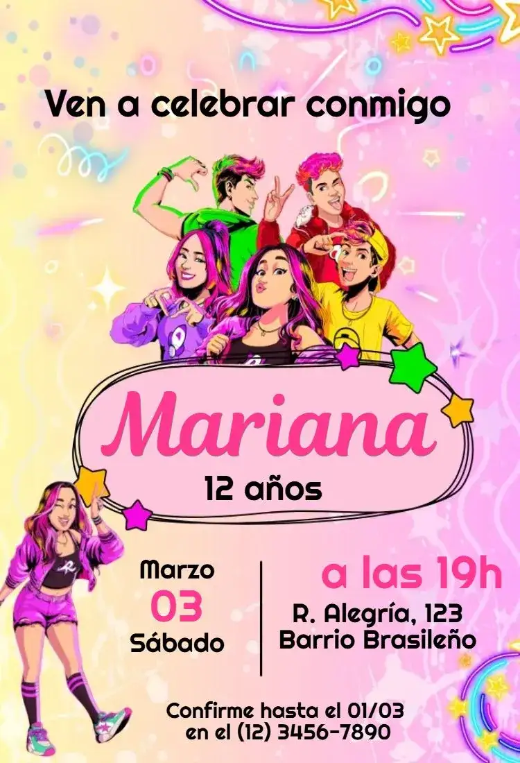 Invitación Invitación de Emily Vick Cartoon de Dos Rosas – tema Más buscados colorido, divertido, ilustraciones de caricaturas, infantil, moderno