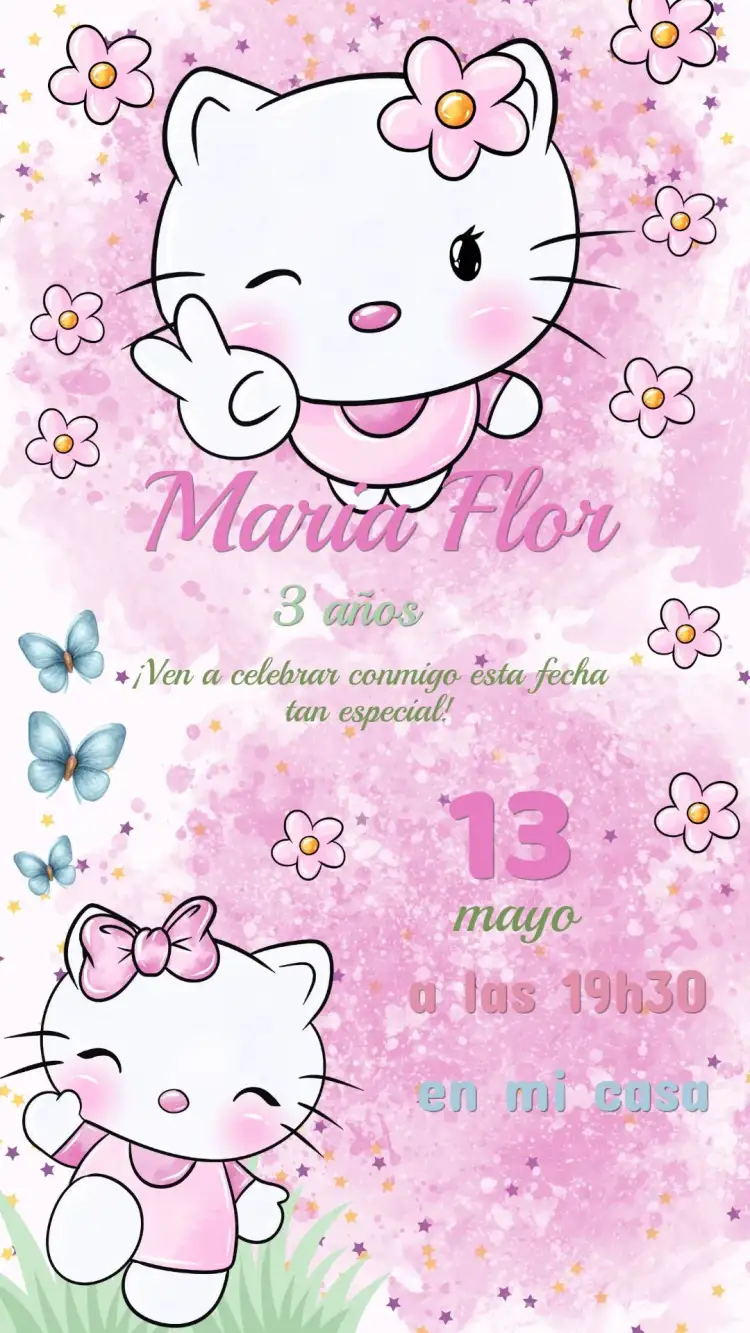Invitación Invitación Cumpleaños Hello Kitty – tema Cumpleaños Infantil colorido, tierno, divertido, infantil, temático