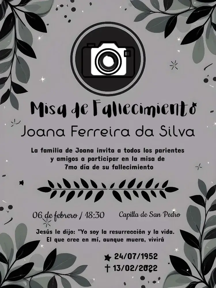 Invitación Misa De Fallecimiento 7º Día Con Foto Gris