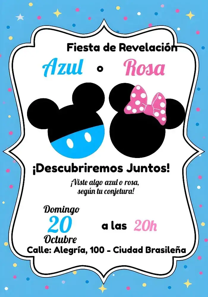Baby Shower de Revelación de Mickey y Minnie