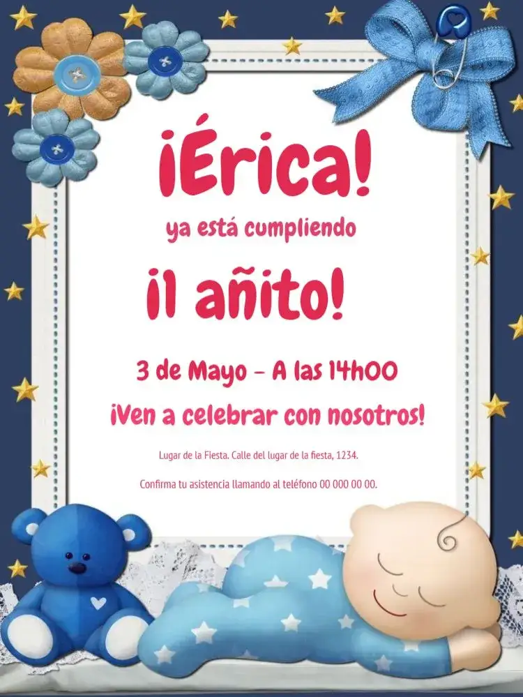 Invitación Bebé y Osito Para Editar Celebración – tema Baby Shower colorido, infantil, lúdico, fofo, divertido