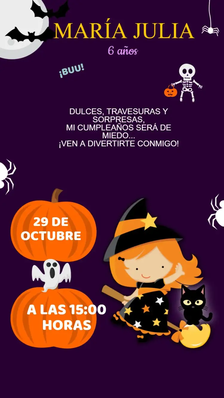 Invitación Invitación de Cumpleaños Fiesta de Halloween – tema Fechas Conmemorativas colores oscuros, ilustraciones de monstruos, elementos de terror, diseño divertido, estilo gótico