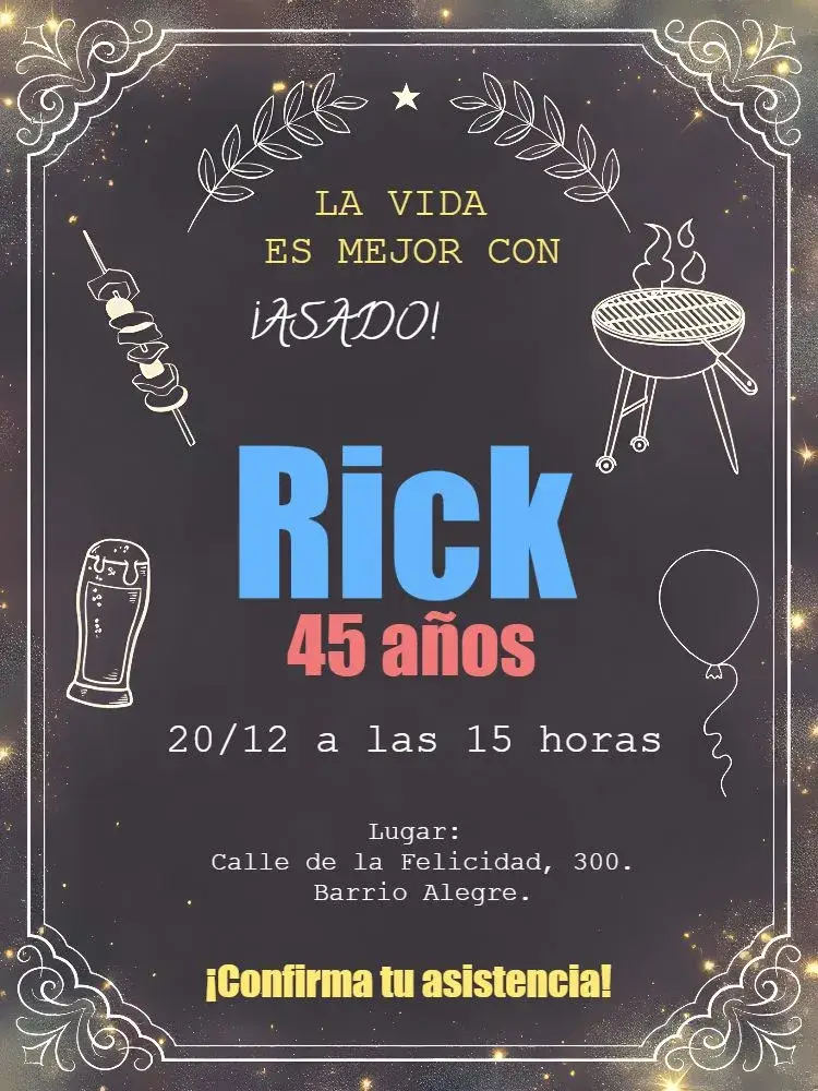 Invitación Parrilla Pizarra Barbacoa