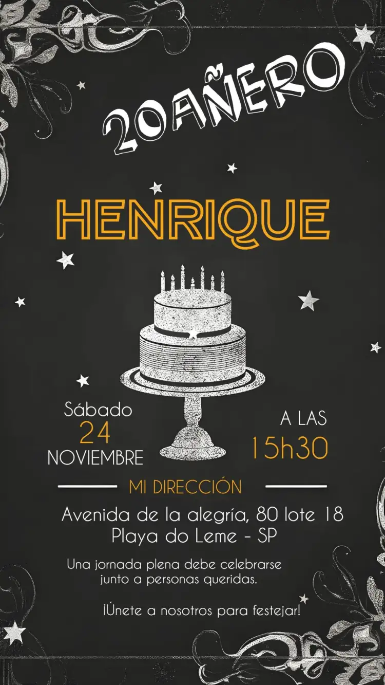 Invitación Chalkboard Adulto – tema Cumpleaños pizarra, moderno, blanco y negro, elegante, desenfadado