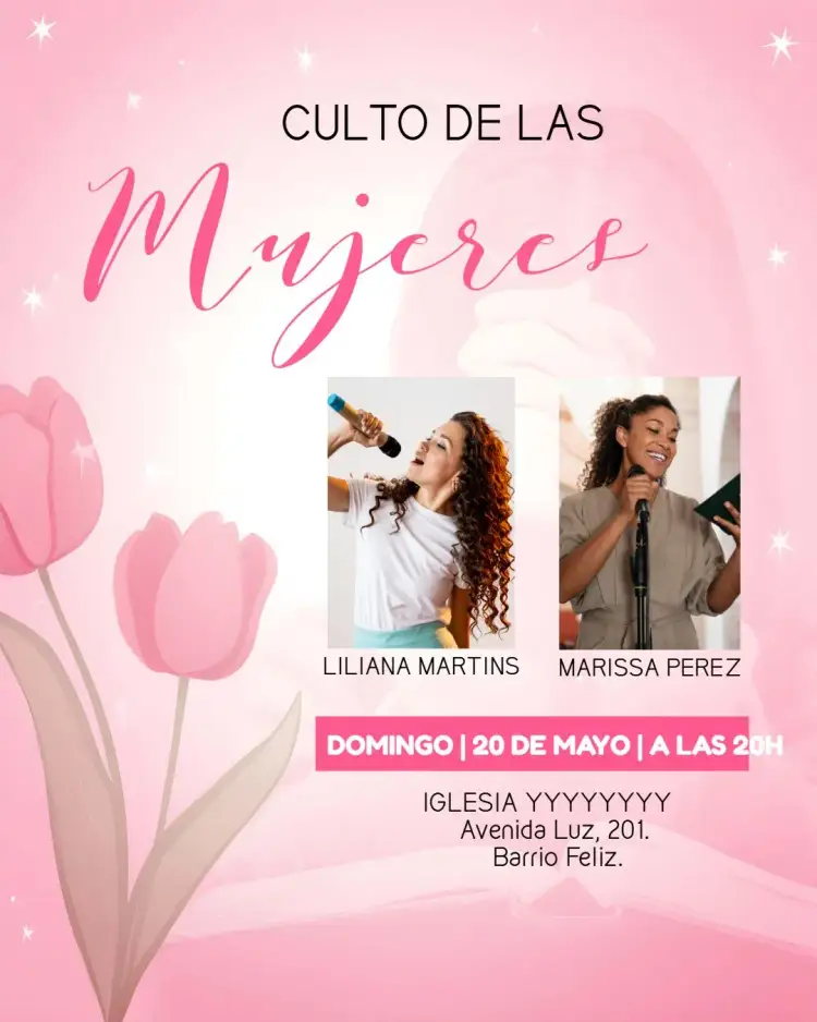 Invitación Arte Para Culto De Mujeres Iglesia Con Foto Folleto – tema Bautismo floral, delicado, gospel, moderno, minimalista