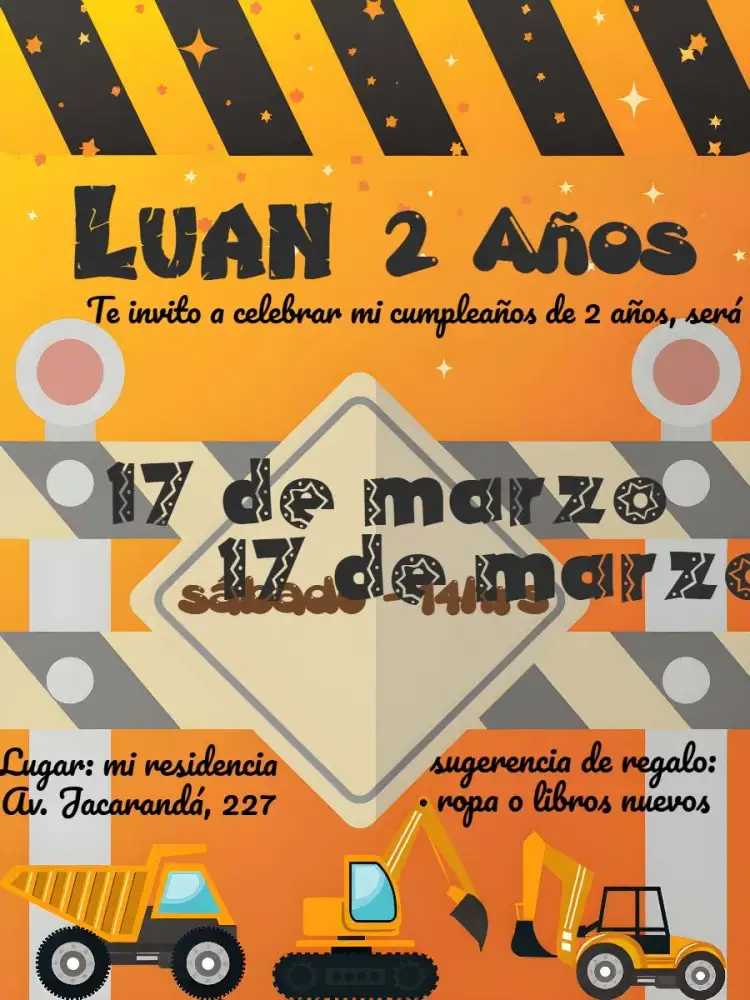 Invitación Construcción Negro – tema Té Rifa construcción, colorido, divertido, temático, infantil