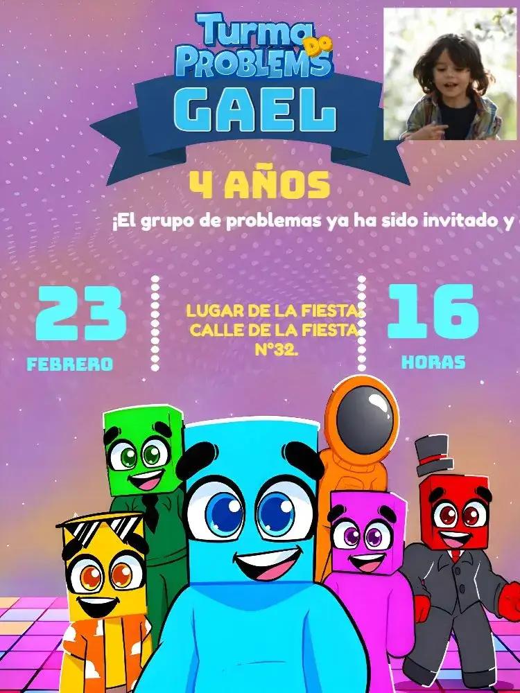Invitación Turma Do Problems Con Foto Niño – tema Cumpleaños Infantil colorido, divertido, moderno, infantil, ilustraciones animadas