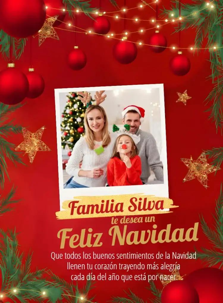 Tarjeta De Feliz Navidad En Familia Con Foto Felicitaciones