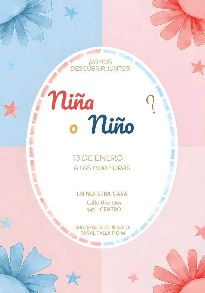 Invitación Chá de Revelación Ositos editable y personalizable