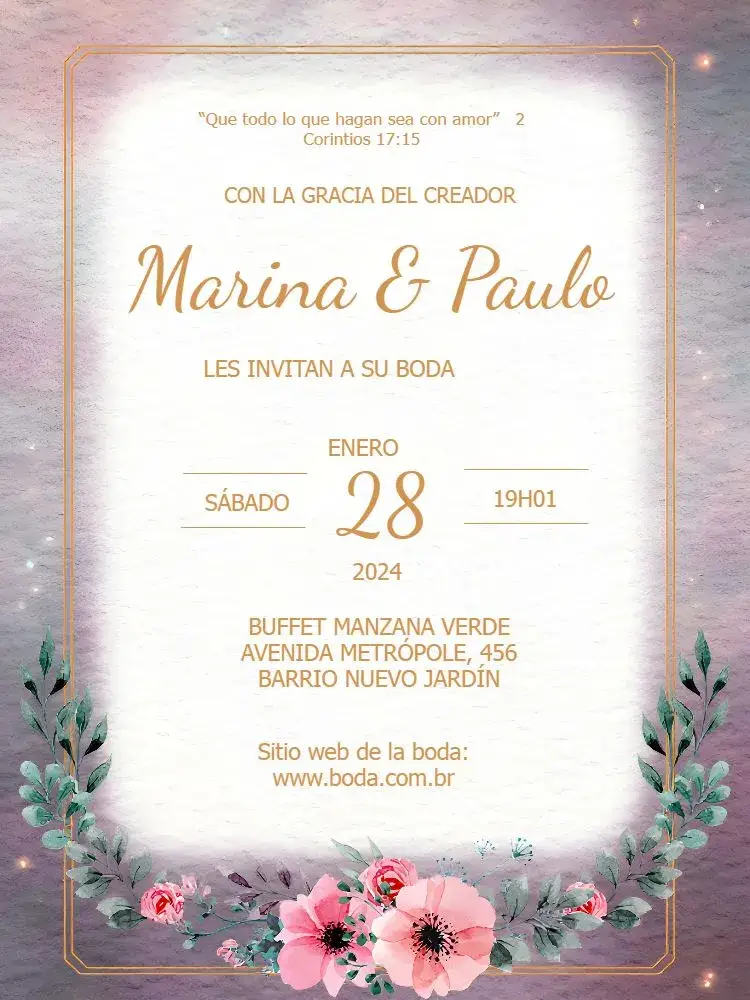 Invitación Boda Floral Dorado