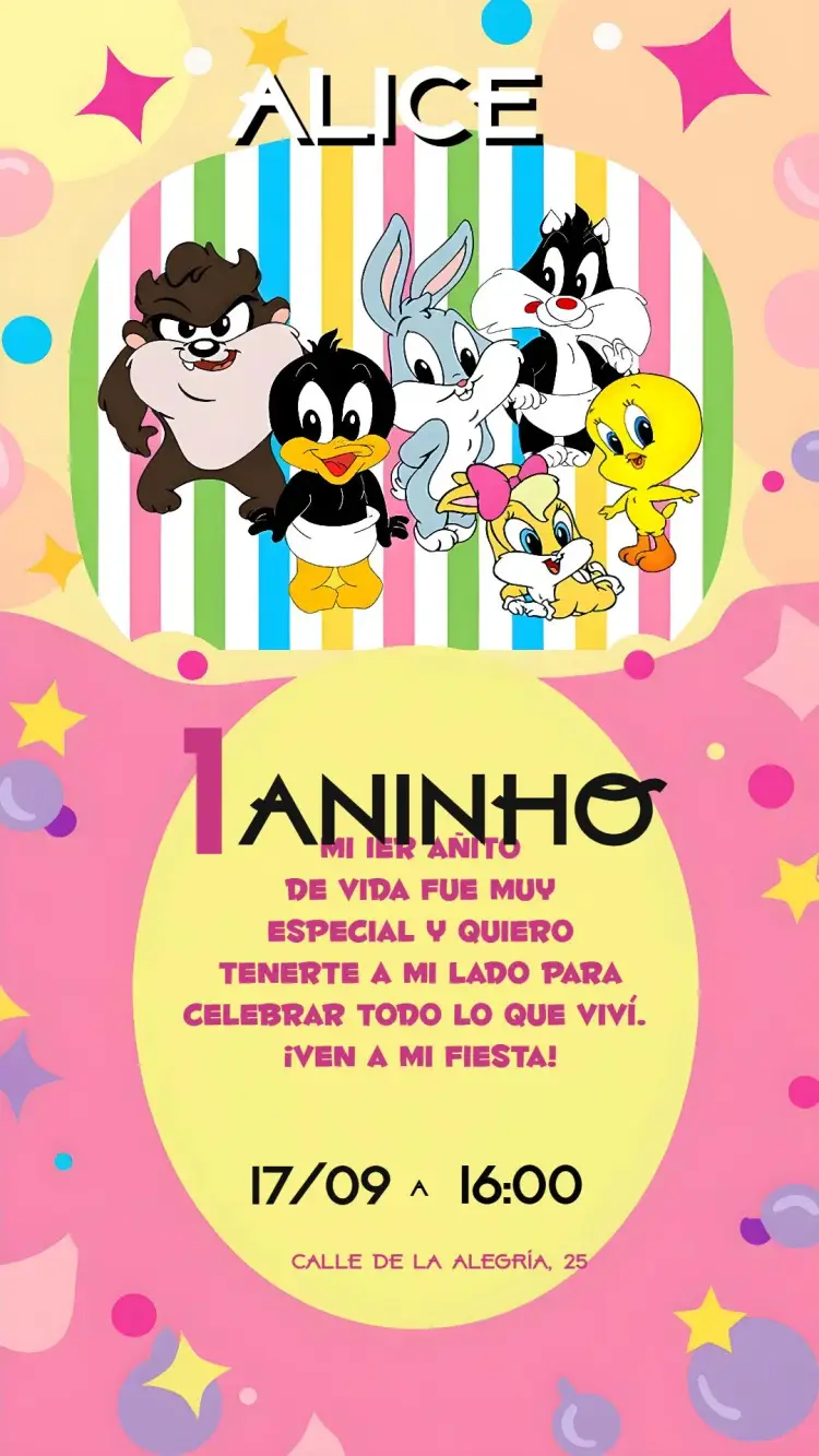 Invitación Looney Tunes Baby Verde