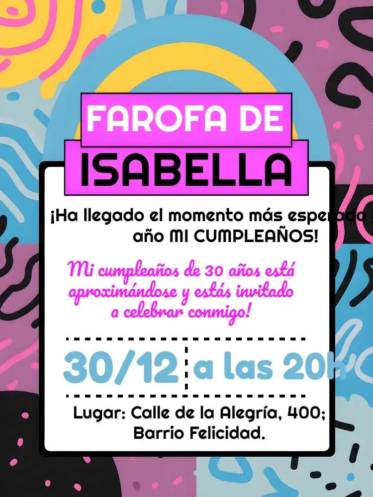 Invitación Farofa Colorida – tema Despedida de Soltera tropical, colorido, abstracto, verano, divertido
