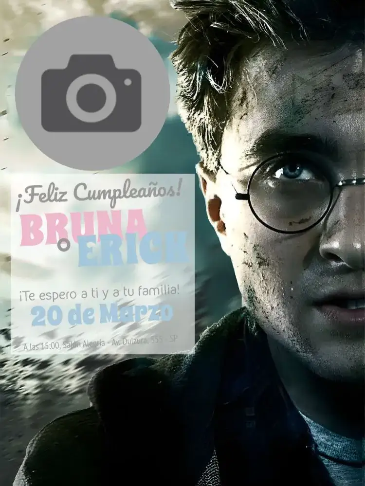 Invitación Harry Potter Con Foto Roja – tema Cumpleaños Infantil rojo vibrante, mágico, temático, ilustraciones de Hogwarts, elementos de fantasía, divertido