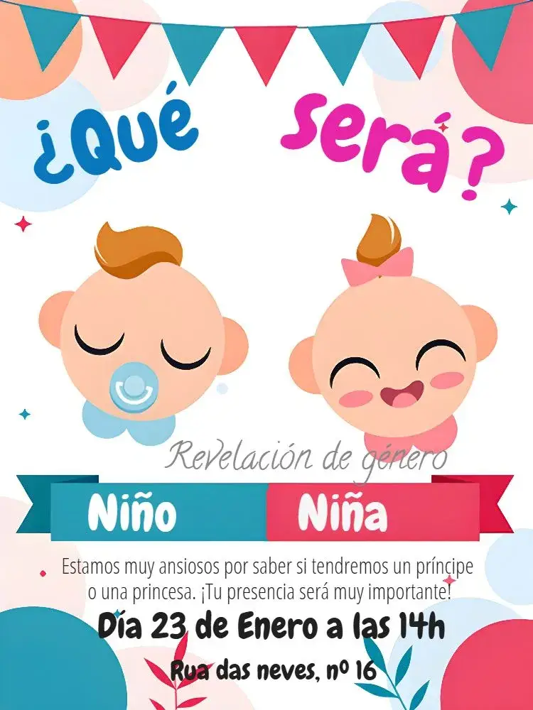 Invitación Chá de Revelación Bebés Bebé