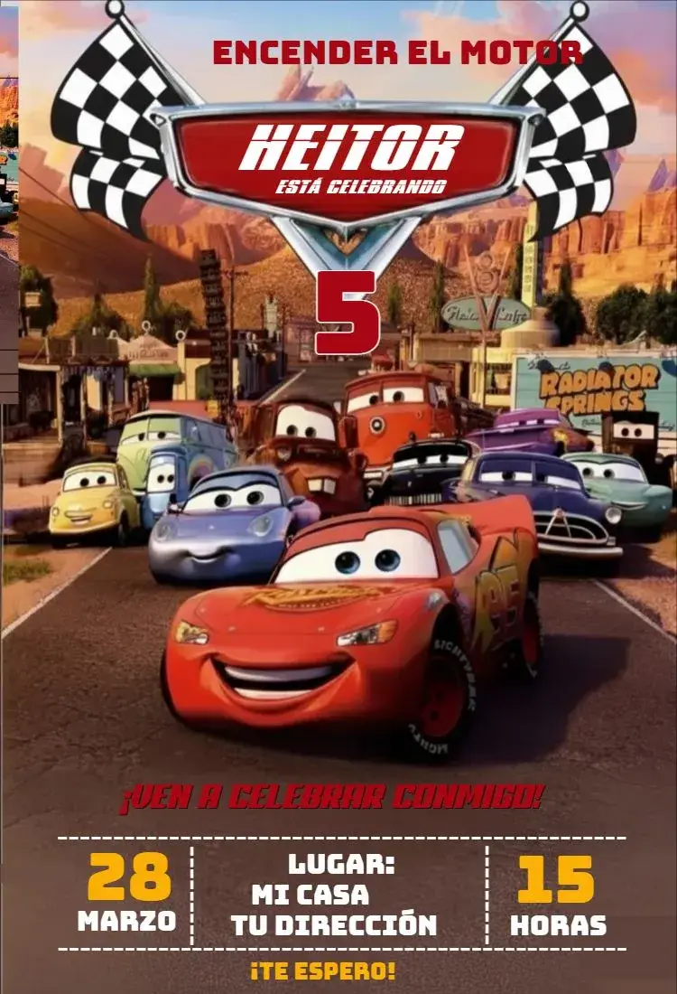 Invitación Cars Disney 2 editable y personalizable