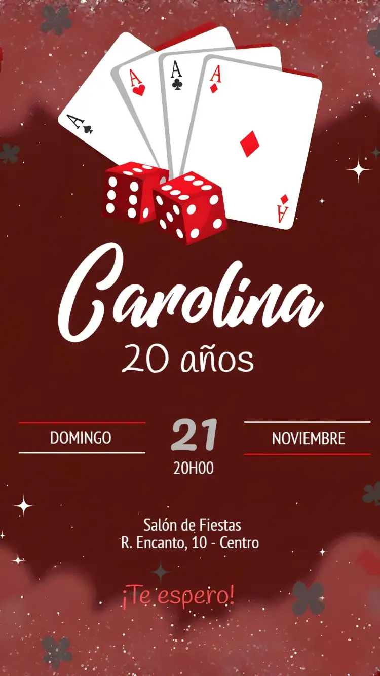 Invitación Baraja Poker Picas – tema Cumpleaños juegos de cartas, verde y negro, estilo sofisticado, detalles elegantes, fiesta para adultos, temática de póker
