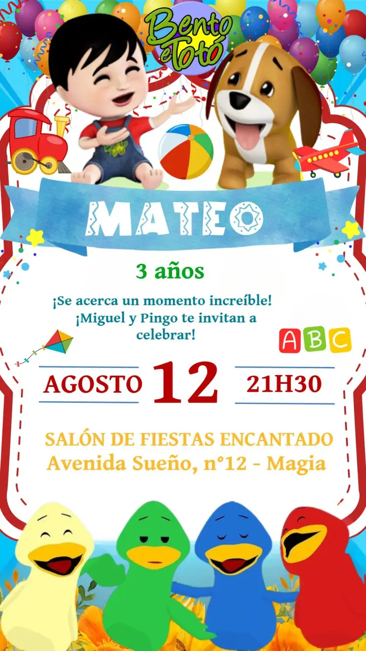 Invitación Bento Y Totó Colorido editable y personalizable