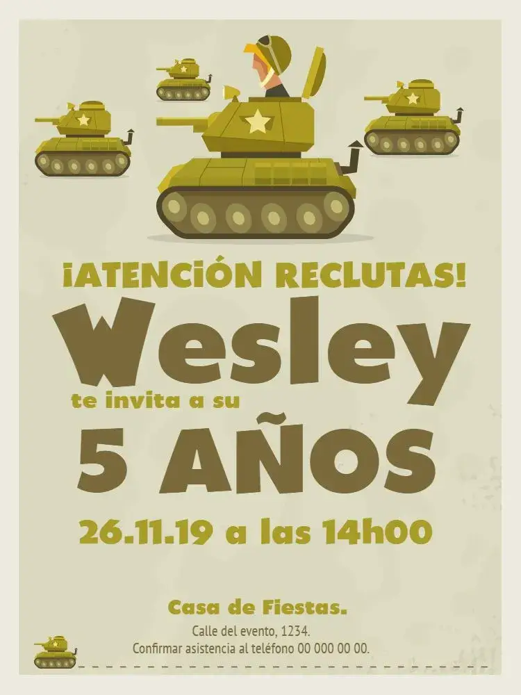 Invitación Tanque De Guerra Verde
