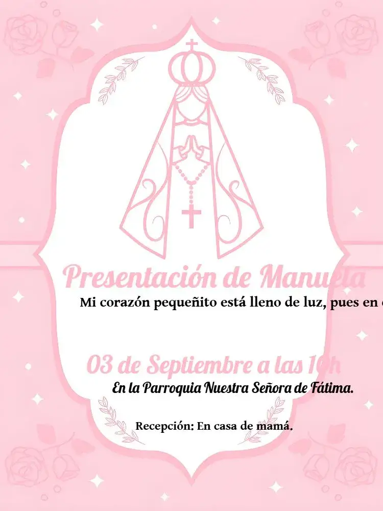 Invitación Bautizo Iglesia – tema Bautismo floral, rosa y blanco, anjinhos, romántico, delicado