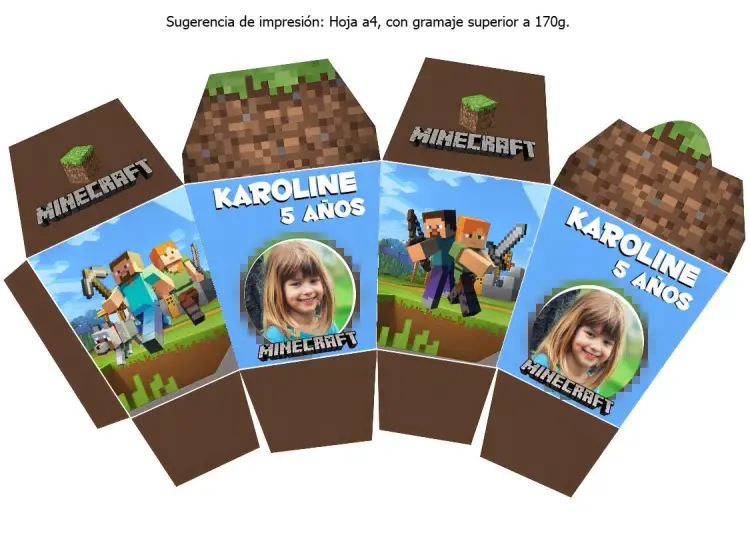 Invitación Plantilla Caja Sushi Minecraft editable y personalizable