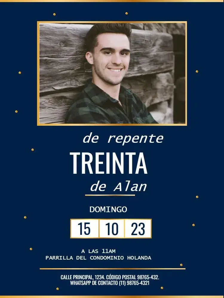 Invitación Repente 30 Azul Con Foto Dorado