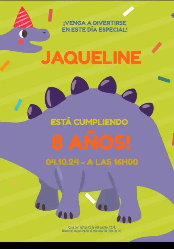 Invitación Celebración de Dinosaurios – tema Baby Shower colorido, lúdico, divertido, ilustraciones de dinosaurios, globos, tropical