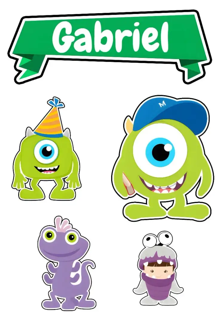Invitación Topo De Pastel Monstruos Sa Imprimir – tema Topper de torta colorido, divertido, infantil, moderno, fantástico