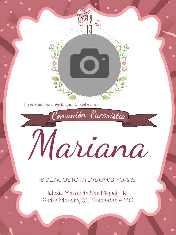 Invitación Primera Comunión Con Foto Rosa – tema Primera Comunión rosa, delicado, infantil, espiritual, elegante
