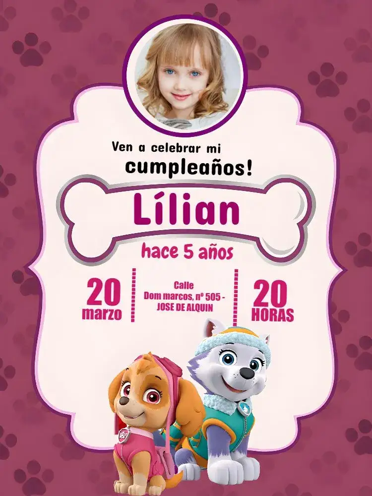 Invitación Patrulla Canina Con Foto a Color – tema Cumpleaños Infantil colorido, divertido, temático, infantil, animado