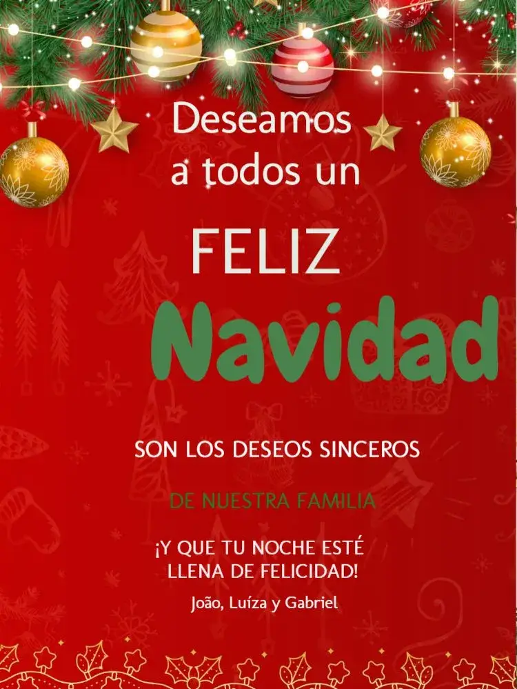 Invitación Tarjeta De Navidad Bolas Y Luces Papá Noel