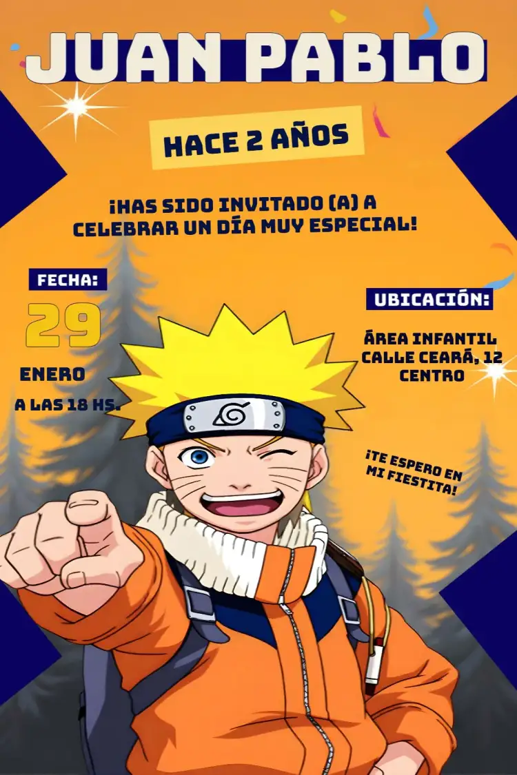 Invitación Naruto Shippuden Narutoshippuden – tema Cumpleaños Infantil anime, colorido, aventura, jovial, temática, moderno