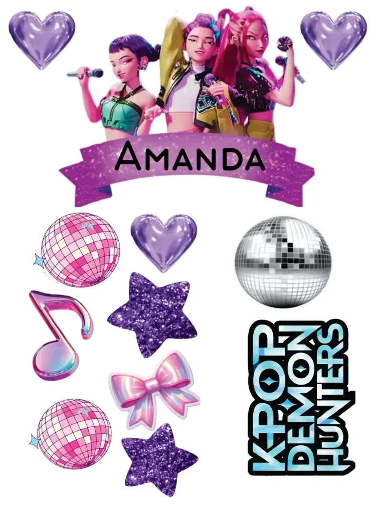Invitación K-pop – tema Topper de torta colorido, joven, moderno, dinámico, divertido, inspirado en música