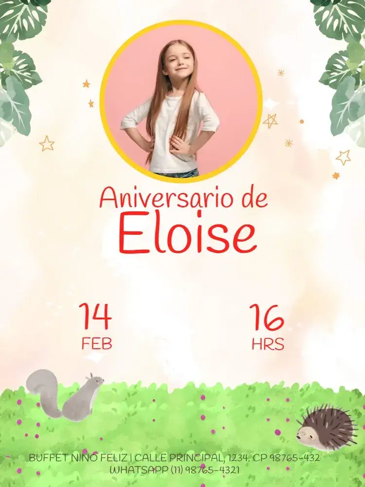 Invitación En el Bosque Con Foto Lúdico – tema Cumpleaños Infantil naturaleza, lúdico, colorido, infantil, divertido