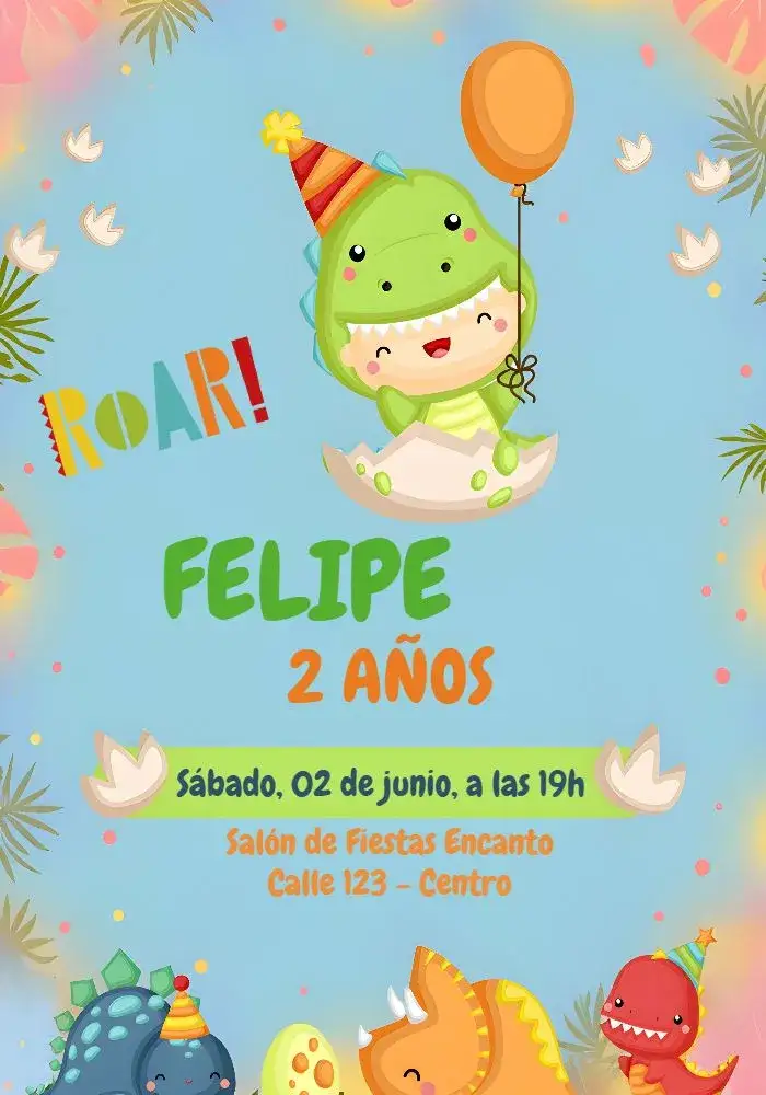 Invitación Dino Baby Infantil – tema Más buscados divertido, colorido, lúdico, temático, infantil, natureza