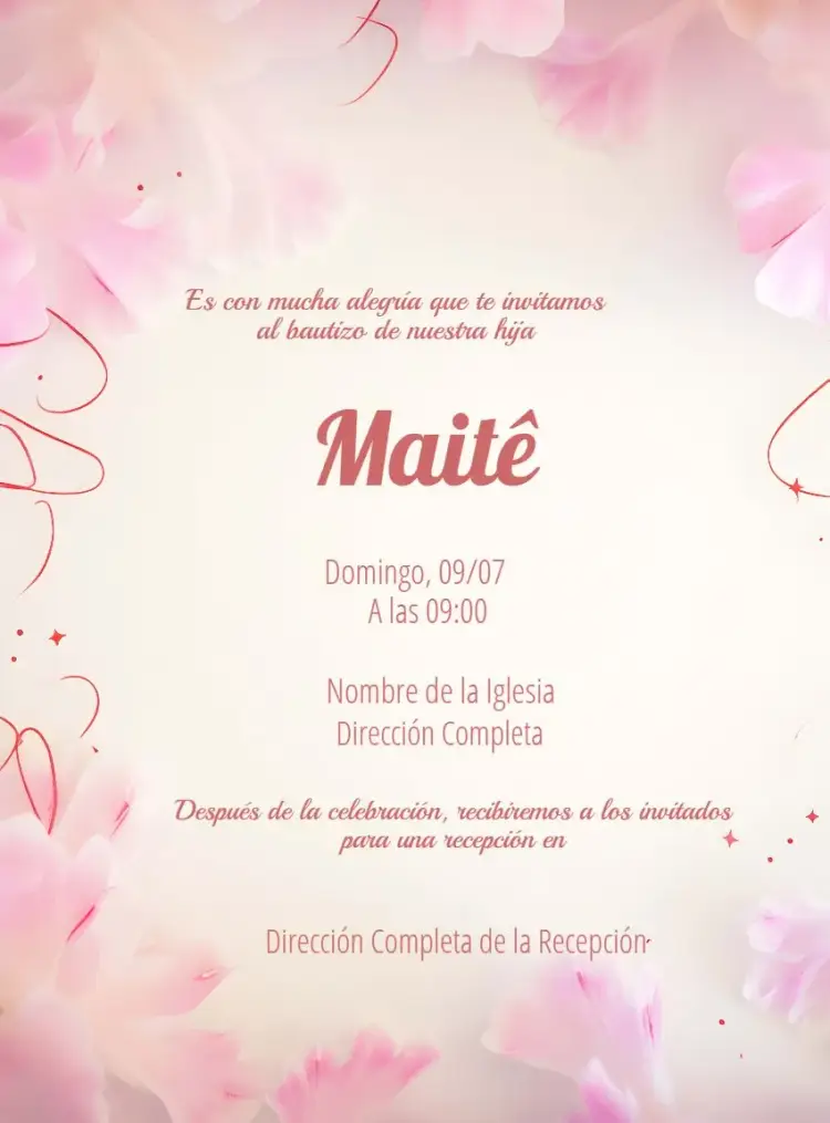 Invitación Bautizo Niña Rosa Rosas