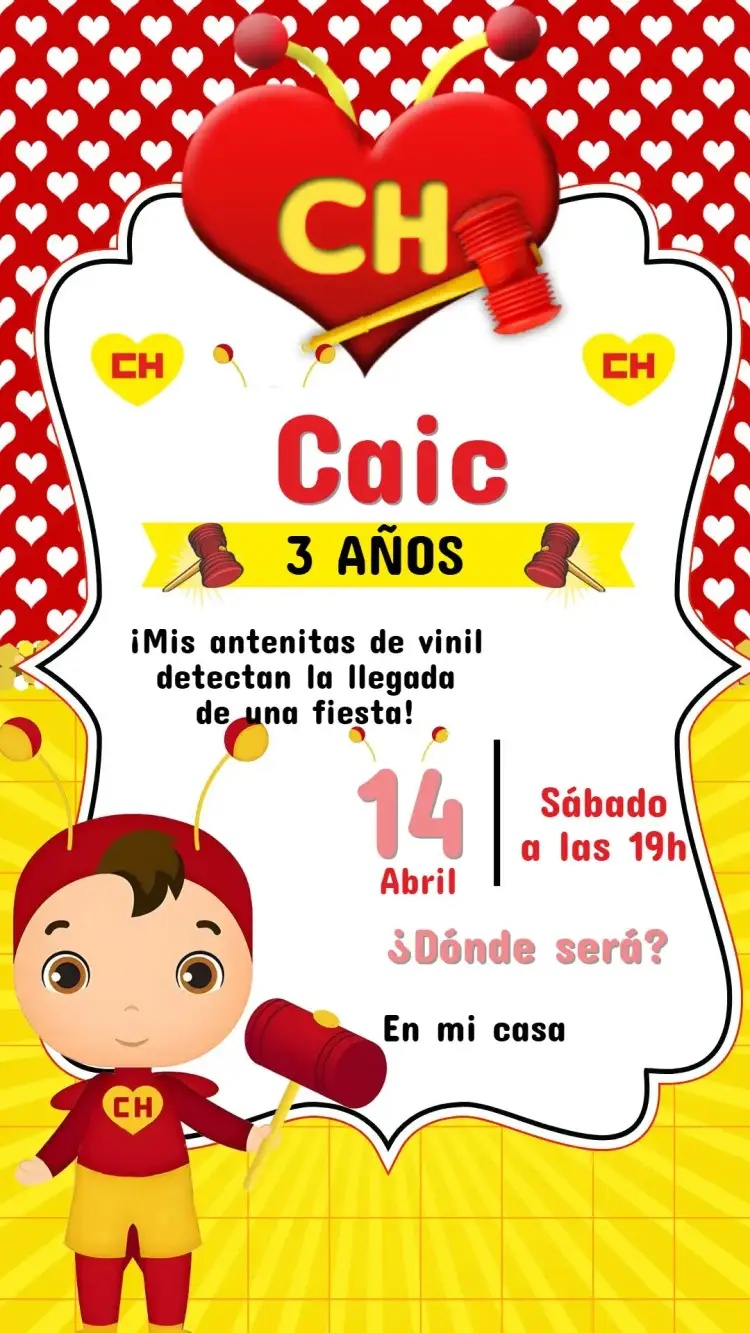 Invitación Invitación Digital Cumpleaños Chapolin Colorado Para Editar – tema Cumpleaños Infantil colorido, divertido, infantil, temático, vibrante