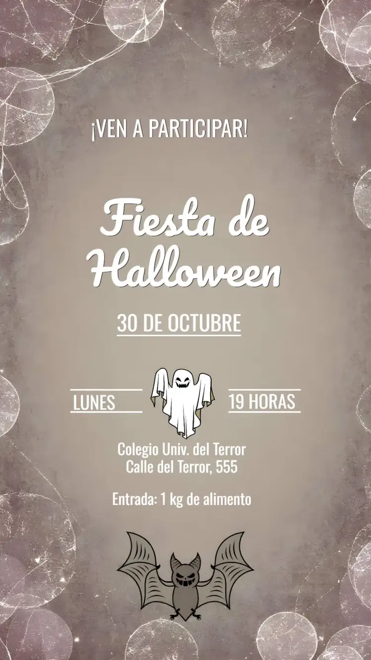 Invitación Fiesta De Halloween Gris – tema Fechas Conmemorativas gris, misterioso, temático, divertido, clásico