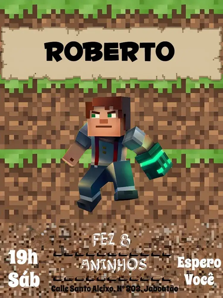 Invitación Minecraft Marrón editable y personalizable