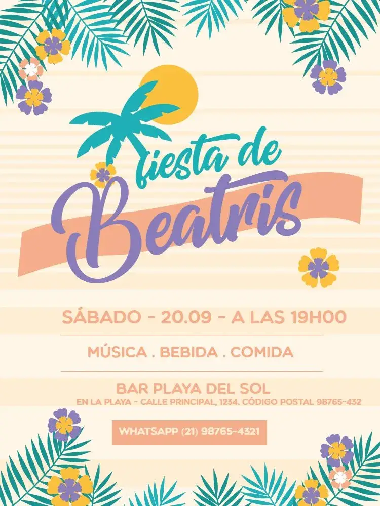Invitación Fiesta Adulto Luau Playa Verde
