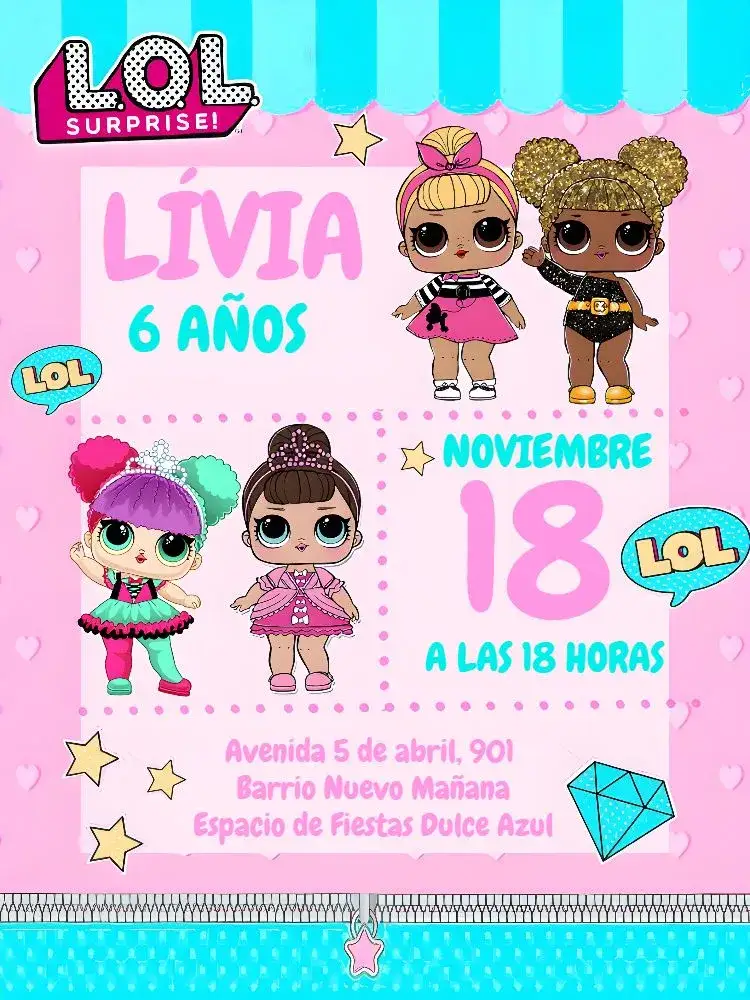 Invitación Lol Surprise Azul – tema Más buscados divertido, colorido, moderno, infantil, temático, lúdico